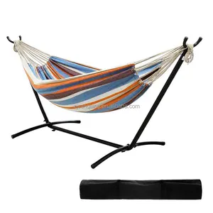 Double Cotton Hammock Chair Stand Outdoor Metal Frame Hammock With Stand