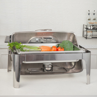 Plats de service ronds en acier inoxydable 201, argentés, avec couvercle rabattable complet, capacité 9,5 L, finition polie, pour buffet traiteur, directement de l'usine