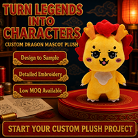 Peluche de dragon jaune mignon de dessin animé avec crinière rouge, cornes orange et joues roses