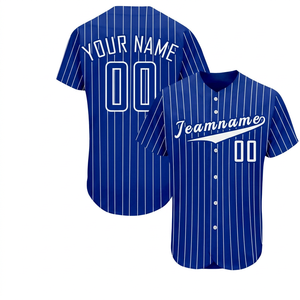 Camiseta de Béisbol Personalizada Unisex Blanca con Rayas Azules, Manga Corta, Transpirable, con Botones al Frente, Nombre del Equipo 00 Impreso, Verano, Ecológica - Product Image 4