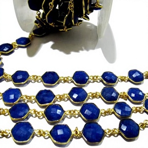 Chaîne de connecteurs hexagonaux facettés en saphir bleu teinté, 10 mm, plaquée, vendue au mètre - Product Image 1