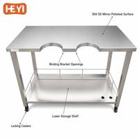 Table d'échographie vétérinaire HEYI en acier inoxydable 304 avec base lestée et coins arrondis pour lapins, chiens et chats