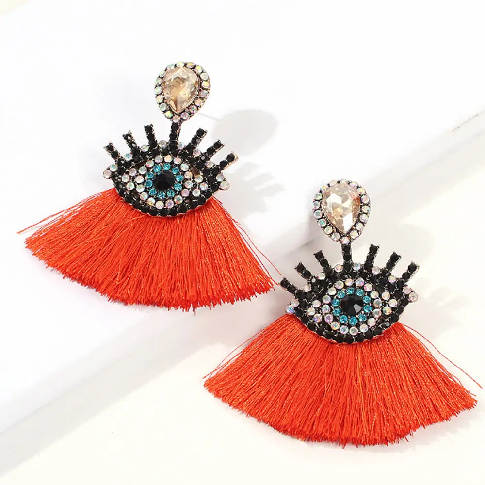 handmade fashion cute colour red fringe tassel devil eye statement earrings jewelry