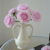 Bunga Minimalis Real Touch 33cm Ranunculus Buatan Lateks Pink Putih untuk Dekorasi Vas Pernikahan Rumah