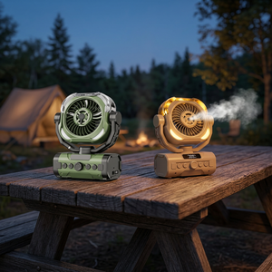 Ventilateur de camping portable rechargeable haut de gamme avec brumisateur, oscillation automatique à 120°, inclinaison manuelle à 270°, écran LCD et télécommande - Product Image 3