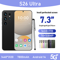 Ponsel Global S26 Ultra Laris Manis, Layar 7.3 Inci, 16GB+1TB dengan Stylus, Navigasi GPS, Buka Kunci Wajah, Smartphone untuk Pekerjaan Sehari-hari