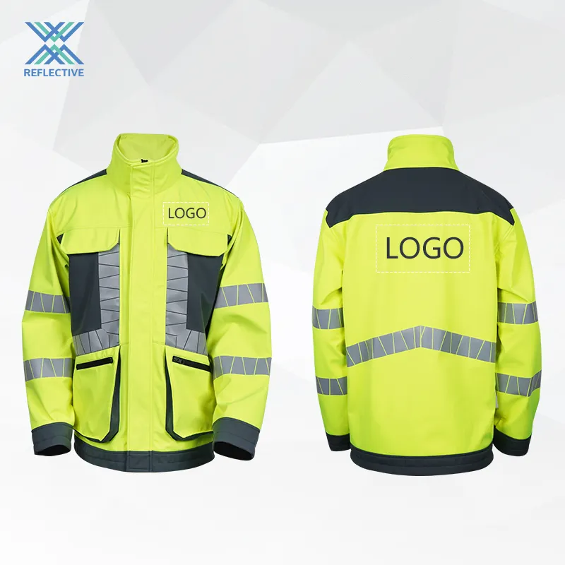 Jaket Reflektif keselamatan kerja keamanan visibilitas tinggi pakaian kerja tahan air Eropa