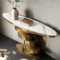 Meuble de rangement de luxe en acier inoxydable italien, console nordique en pierre frittée, table d'entrée personnalisée, table de hall moderne, décoration intérieure moderne