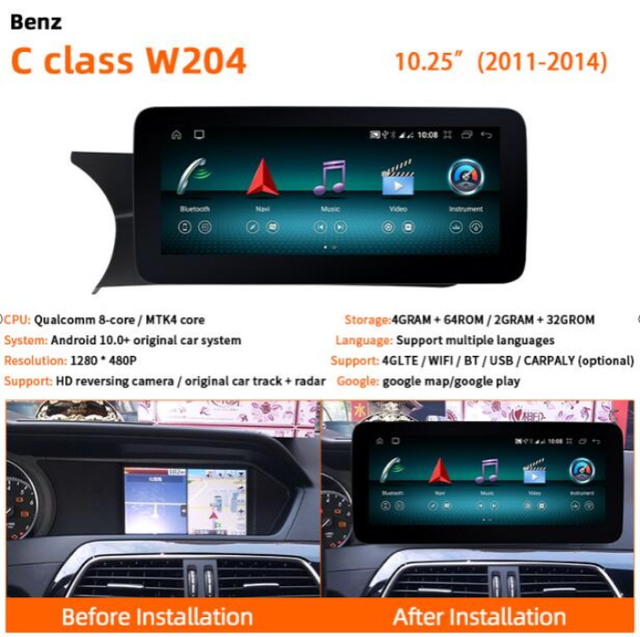 10.25 Ips Screen Wireless Carplay Android Auto WiFi Car Multimedia System for benz W204 Car Player Car Stereo System Mercedes