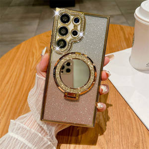 Funda Magnética de Lujo con Brillantina y Diamantes para <span class=keywords><strong>Samsung</strong></span> S26 S25 Ultra S24 Plus, con Espejo y Soporte, Antigolpes - Product Image 2