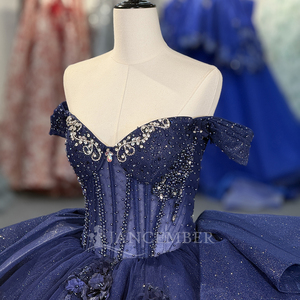 Jancember 1309 Vestidos de Quinceañera con Brillo en <span class=keywords><strong>Azul</strong></span> <span class=keywords><strong>Oscuro</strong></span> y Escote Corazón <span class=keywords><strong>para</strong></span> Chicas de 16 Años - Product Image 5