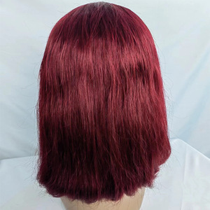 Perruques de cheveux humains courts à lacet frontal 13*4 couleur vin rouge 180% perruque de cheveux synthétiques vierges bruts de dentisterie pour femmes - Product Image 3