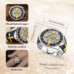 Anneaux ajustables Merryshine en laiton et cuivre, cadeaux, foi ouverte, protection catholique, chrétienne, Jésus, Saint Benoît, pour femmes - Product Image 6