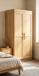 Armoire scandinave moderne en bois avec portes battantes style Shaker, meuble de rangement autoportant en bois massif pour chambre à coucher - Product Image 2