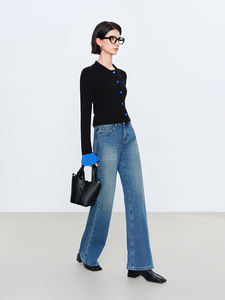 Jeans a Vita Alta e Gamba Larga per Ragazze YUANBOFEI, Stile Vintage Lavato, Vita Elastica, Pantaloni in Denim per Uso Quotidiano Casual, Vestibilità Comoda - Product Image 4