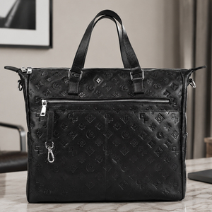 Sac à main pour homme noir à motifs avec monogramme en relief, mallette structurée pour homme, sac à bandoulière avec poignée de <span class=keywords><strong>transport</strong></span>, pour le bureau - Product Image 1