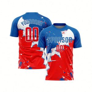 Maillot de football personnalisé rouge et bleu à manches courtes, respirant, séchage rapide, écologique, léger, pour matchs et entraînements sportifs - Product Image 1
