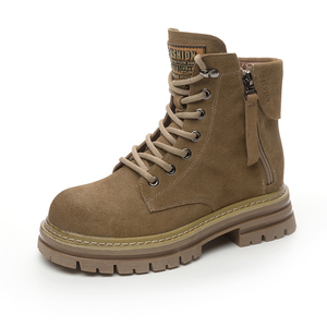 <span class=keywords><strong>Bottes</strong></span> montantes en daim et cuir véritable pour <span class=keywords><strong>femme</strong></span>, style <span class=keywords><strong>moto</strong></span> rétro, à lacets, talon compensé, rehaussant la silhouette, polyvalentes pour le travail - Product Image 5