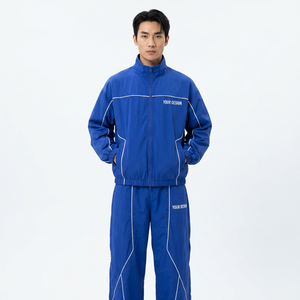 Men's Custom Blue Cotton Heavyweight Acid Wash Tracksuit Hot Selling Set Full <b>Zip</b> <b>Hooded</b> Collar Sporty Style with Side Pockets - Product Image 1