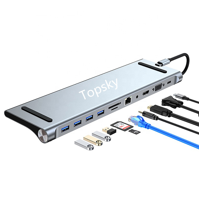 USB C 11 in 1 Laptop Docking Station Multiport Adapter USB C Hub with Gigabit Ethernet RJ45 4K 100W PD VAG 3.0 USB SD/FT