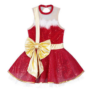 Enfants Fille Paillettes Santa Robe De Noël Figure Patinage Sur Glace Justaucorps Robe Costume Costumes - Product Image 4