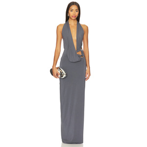 Nouvelle Robe de Soirée Formelle pour Femme, Col Halter, Dos Nu, Couleur Unie, Taille Naturelle, Boucle <span class=keywords><strong>Triangulaire</strong></span>, Cordon Élastique - Product Image 1