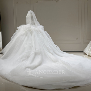 Xx89 Ivory Strapless 3D Ruffle Tulle Ball Gown <b>Wedding</b> Dress Lace Applique Long Train Bridal Gown Jancember - Product Image 6