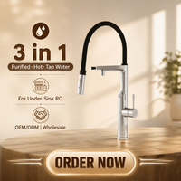 Robinet de cuisine extractible à double sortie avec capteur et ports filtrés séparés, 3-en-1 instantané, pour cuisine et bureau, OEM LUCKBOIL