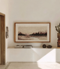 Marco de Resina - Beige - Tapiz Artístico Tejido con Paisaje Lacónico |   Arte de Pared Tejido |   Tapiz mural tejido con motivos de montañas y bosques (21 cm x 21 cm) - Product Image 4
