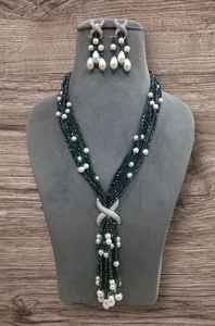 Indian <b>Bridal</b> Wedding Party Wear Bead Necklace and Long Earring <b>Set</b> Brass <b>Jewelry</b> for Engagement Daily Wear - Product Image 4