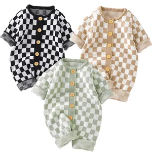 Baju Monyet Bayi Musim Semi 2023 Pakaian Jumpsuit Anak Perempuan Baru Lahir Rajutan Busana Kotak-kotak Pakaian Musim Gugur Balita Bayi Musim Dingin