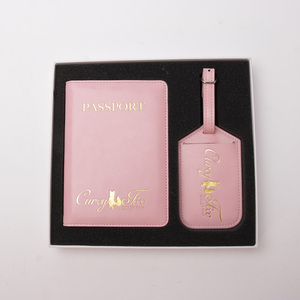 Newest Design Make Your Own Logo PU Leather <strong>Pink</strong> <strong>Passport</strong> <strong>Holder</strong> and <strong>Pink</strong> Luggage Tag Gift Set - Product Image 3