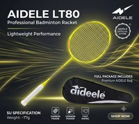 Raquette de badminton Aidele en fibre de carbone tissée de haute qualité, légère, LT80 5U, ultra-légère, pour l'entraînement, avec logo personnalisé disponible