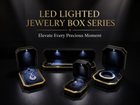 Boîte de rangement et de présentation de bijoux Fandi OEM sur mesure, carrée ou rectangulaire, en cuir brossé et velours, avec éclairage LED pour bagues et bracelets