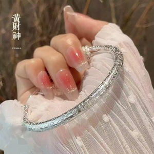 Huang Jiyan's Open Bangle 999 Pure <b>Silver</b> Plated <b>Solid</b> <b>Bracelet</b> Gift For Best Friends Girls Daily Wear Jewelry - Product Image 3