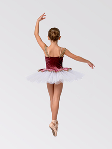 Vestido <span class=keywords><strong>de</strong></span> Ballet <span class=keywords><strong>de</strong></span> Terciopelo Borgoña para Niñas con Ribete Dorado, Traje <span class=keywords><strong>de</strong></span> Danza Profesional para Actuaciones en Escenario - Product Image 4