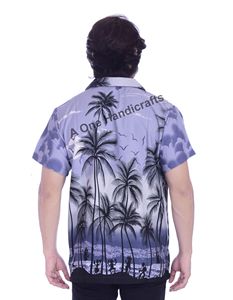 Resort Beach polyester fantaisie à manches courtes Poly chemise lâche mode décontracté été hommes fleur hawaïenne chemise à manches courtes - Product Image 2