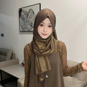 Écharpe longue en mousseline de soie couleur unie avec paillettes dorées, écharpe en mousseline de soie couleur unie brillante, hijab musulman, châles - Product Image 3