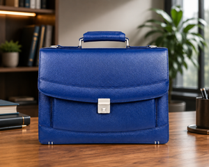 Porte-documents pour ordinateur portable en cuir de veau pleine fleur bleu vif, vintage, durable, grande capacité, style professionnel, souple - Product Image 1