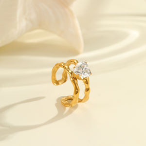 Элитные дизайнерские кольца из нержавеющей стали с позолотой 18 карат и прозрачными фианитами для женщин, новейшая модная модель, блестящие золотые кольца - Product Image 4