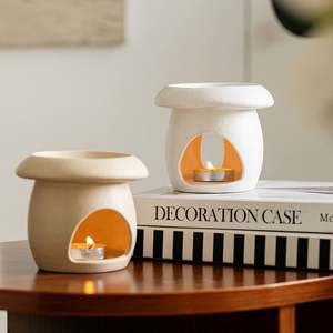 Creative Handmade White <b>Beige</b> Mushroom Shape Nordic Ceramic Oil Burner Candle Holder Wax Warmer Essential Oil Home Decoration - Product Image 4