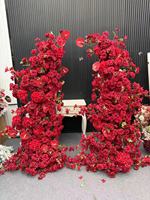Arco de Flores Artificiales de Hortensias Rojas, Arreglo Floral Artificial de Hortensias y Orquídeas Rojas, Duradero, de Alta Calidad, para Bodas