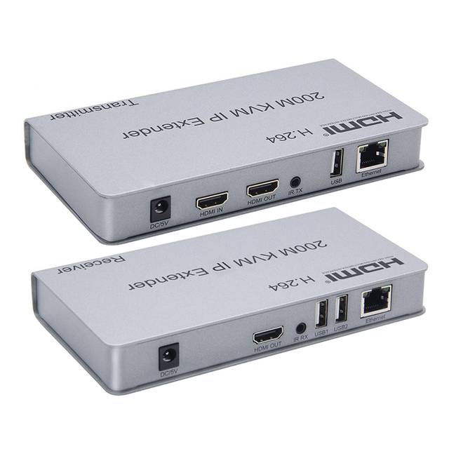 Xput 200M HDMI KVM Over IP Extender H.264 Compression Over Cat5e Cat6 RJ45 Lan Ethernet Transmitter and Receiver Kit for Project