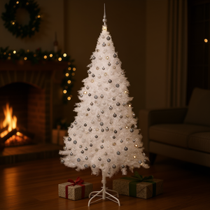 Árbol de Navidad Artificial Blanco de 94.5 Pulgadas Preiluminado con Juego de Bolas, Luces LED Cálidas, Base para Interior, Ligero y Fácil de Instalar - Product Image 2