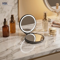 Miroir cosmétique portable à LED double face avec grossissement 5X, pliable, personnalisé, avec minuterie d'arrêt automatique de 30 minutes, arrêt intelligent