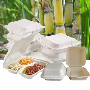 Biologisch abbaubare Bagasse Clam shell zum Mitnehmen Zuckerrohr-Lebensmittel behälter Lunchbox Einweg-Zuckerrohr-Bagasse-Clamshell-Box