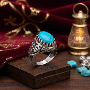 <b>Turquoise</b> Stone Oval Cut Stone Turkish Wholesale Handcrafted Authentic 925 Silver Ottoman <b>Ring</b> - Product Image 3
