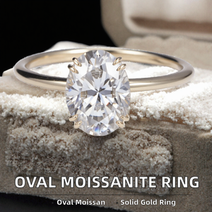 Oval Cut Moissanite Engagement Ring Solid Gold Women <b>Wedding</b> <b>Band</b> 6x8mm Jewelry - Product Image 2