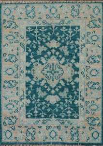Tapis moderne 5x8 Teal Oushak Accent Tapis fait à la main en coton oriental colorant végétal abstrait pour la prière d'exercice à domicile pour l'entrée - Product Image 4