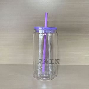Verre à bière double paroi de 16 oz, style globe à neige, avec bouchon à trou pré-percé, couvercles colorés, options de sublimation PC, logo personnalisé, style DIY - Product Image 5